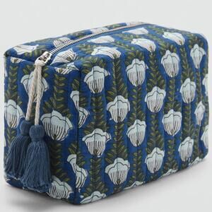 Mango Quilted Cosmetic Bag Shell Rectangle Blue Green
